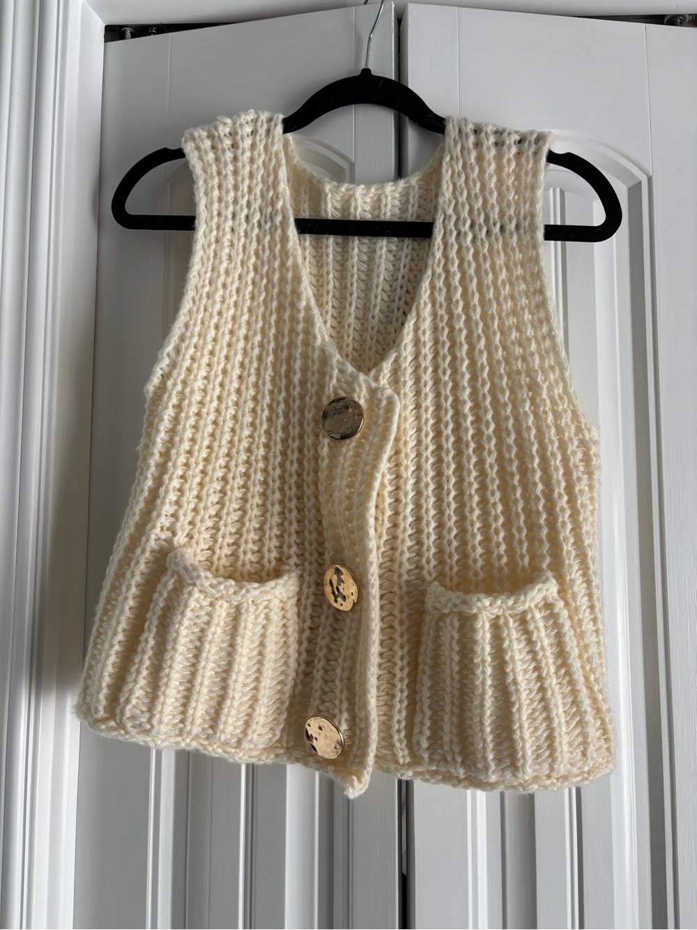Cream Knit Button Front Women's Sweater Vest